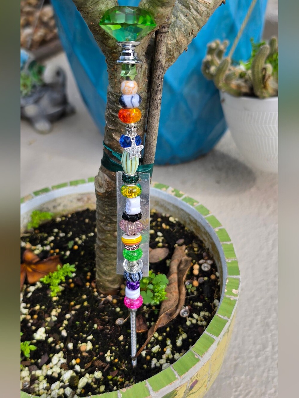 HandmadeBeaded Garden Stake , Plant Stick, Fairy Wand. With Star Charm